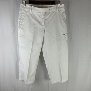 Puma Pants Womens Medium White Golf Capri Cropped Stretch Pockets Twill Summer